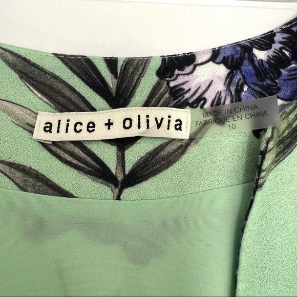 Alice + Olivia Brooke Oasis Mint Floral Sleeveless Mini Dress Tropical Size 10 - Picture 8 of 11